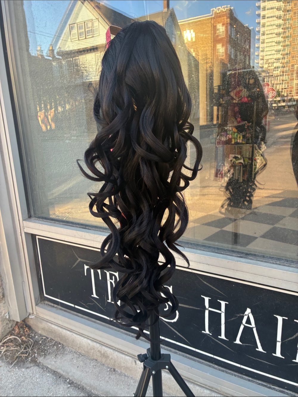 Dark brown Long Curly clip in ponytail